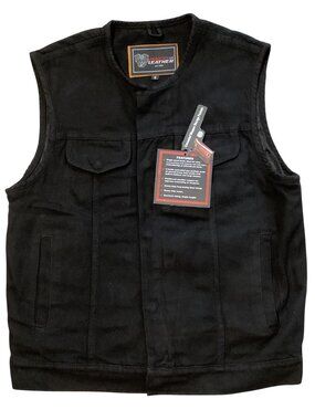 Vance USA Leather Men's Black Cotton Heavy Canvas Vest Size Small Concealed NEW
